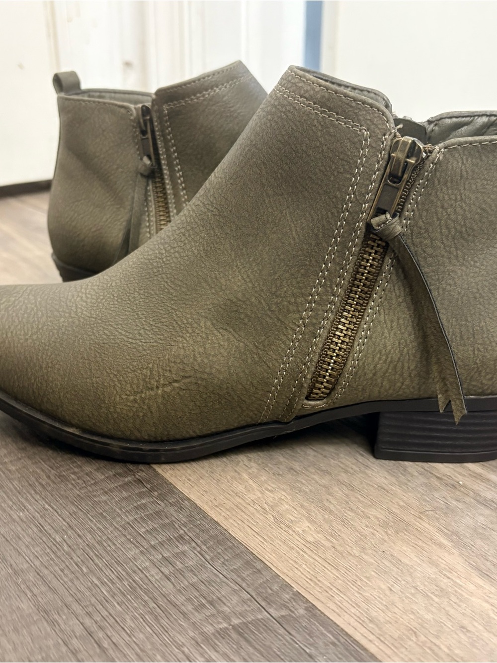 Women’s Olive Ankle Booties with Side Zip - Picture 6 of 10